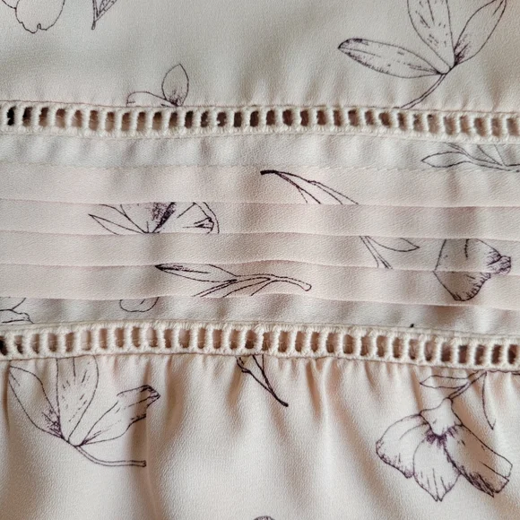 🌟 LC LAUREN CONRAD Light Peach Blouse Floral Peasant Balloon Sleeve Wm's Sz M - Picture 5 of 7